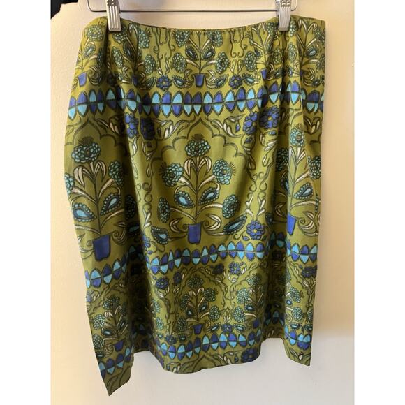 Folk Art Skirt Vintage Talbots 12 Olive Green Silk Boho Lagenlook Artsy Preppy - Picture 3 of 6